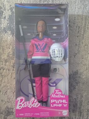 Mattel Barbie Hockey Doll in Pink and White Tim Hortons Jersey